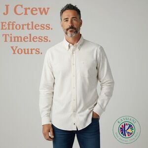 J.Crew Men's 15.5 34 Oxford Shirt – Striped, Box‎ Pleat, 100% Cotton